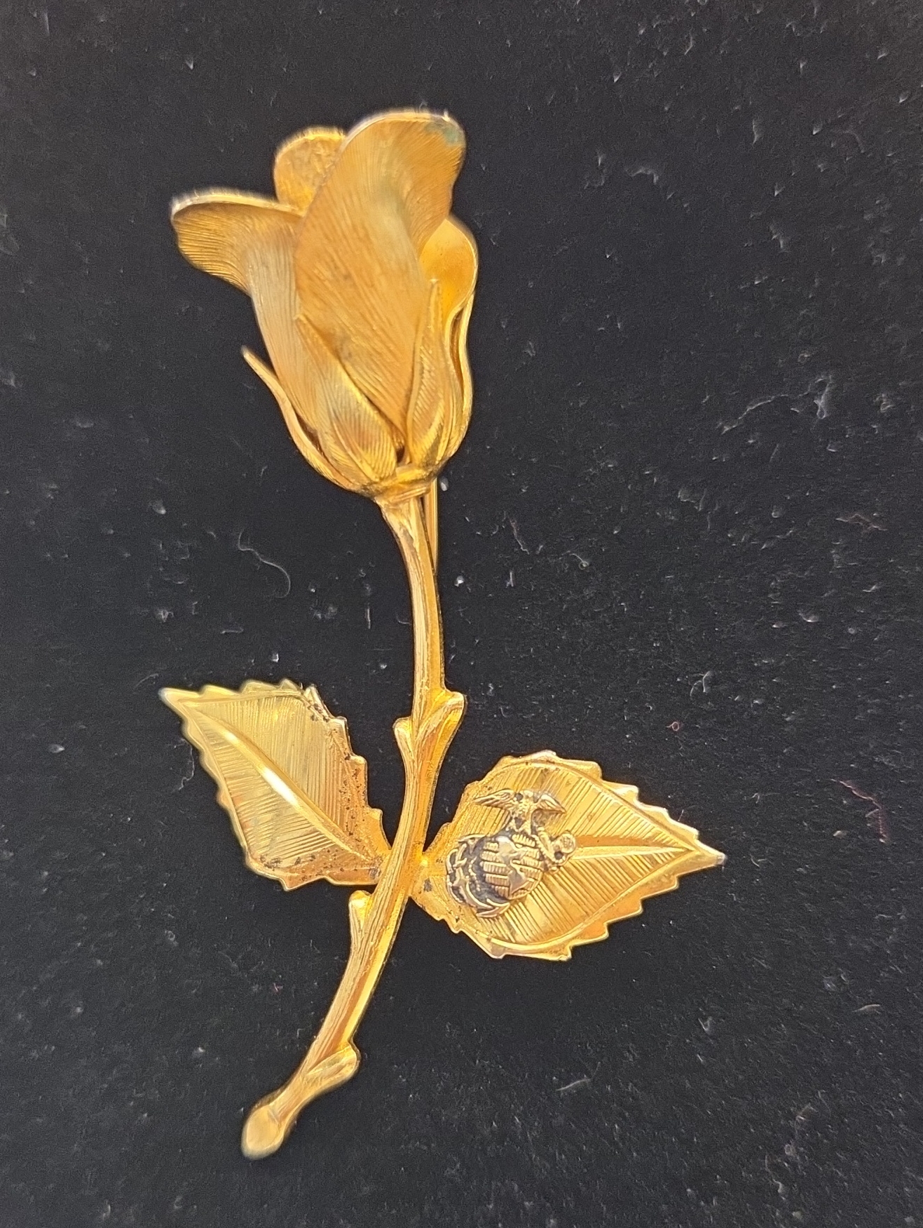 Vintage Goldtine Rose Brooch With Eagle Emblem On Leaf